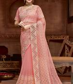  light pink embroidered net saree with blouse