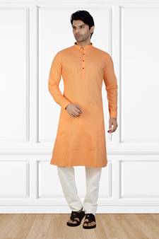 Orange plain cotton kurta-pajama