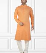 Orange plain cotton kurta-pajama