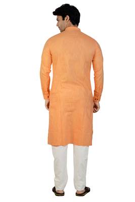 Orange plain cotton kurta-pajama 2