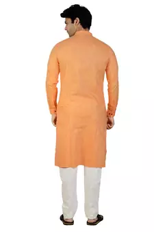 Orange plain cotton kurta-pajama