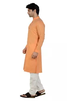Orange plain cotton kurta-pajama