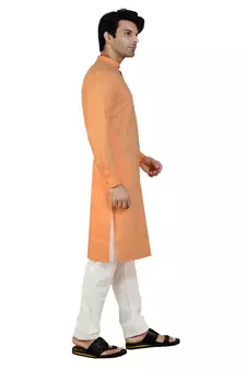 Orange plain cotton kurta-pajama