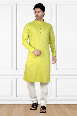 Green plain cotton kurta-pajama 1