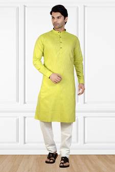 Green plain cotton kurta-pajama