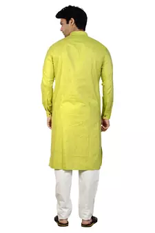 Green plain cotton kurta-pajama