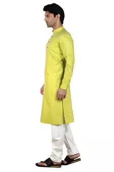 Green plain cotton kurta-pajama