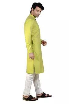 Green plain cotton kurta-pajama