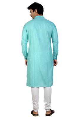 Turquoise plain cotton kurta-pajama 2