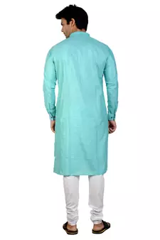 Turquoise plain cotton kurta-pajama
