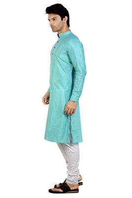 Turquoise plain cotton kurta-pajama 3