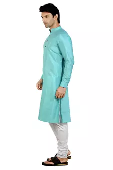 Turquoise plain cotton kurta-pajama