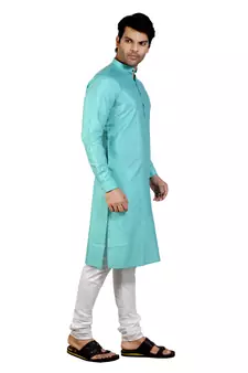 Turquoise plain cotton kurta-pajama