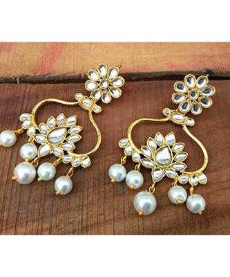 Gold Plated Traditional Floral Drop Kundan & Pearl Jewellery Earring for Women 1