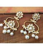 Gold Plated Traditional Floral Drop Kundan & Pearl Jewellery Earring for Women