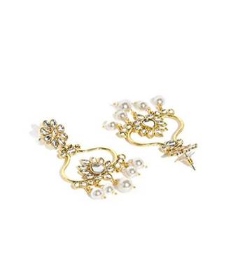 Gold Plated Traditional Floral Drop Kundan & Pearl Jewellery Earring for Women 3