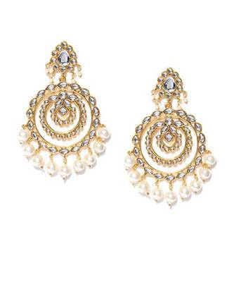 Gold Plated Traditional Chandbali Drop Kundan & Pearl Jewellery Earring for Women  2