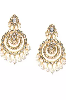 Gold Plated Traditional Chandbali Drop Kundan & Pearl Jewellery Earring for Women 