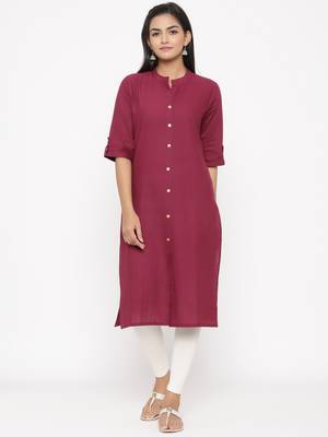 Women's Wine Cotton Printed A-line Kurta 1