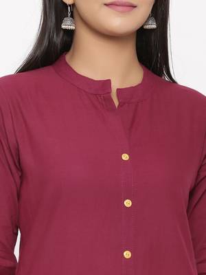 Women's Wine Cotton Printed A-line Kurta 2