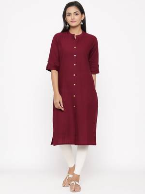 Women's Maroon Cotton Printed A-line Kurta 1