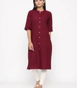 Women's Maroon Cotton Printed A-line Kurta