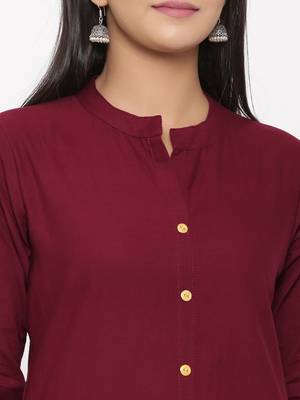 Women's Maroon Cotton Printed A-line Kurta 2