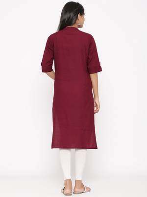 Women's Maroon Cotton Printed A-line Kurta 3