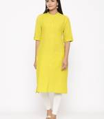 Women's Lemon Cotton Printed A-line Kurta