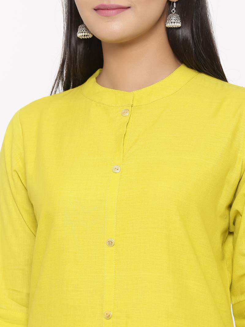 Women's Lemon Cotton Printed A-line Kurta