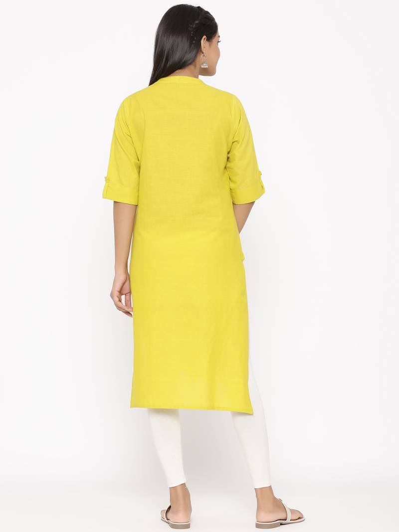Women's Lemon Cotton Printed A-line Kurta