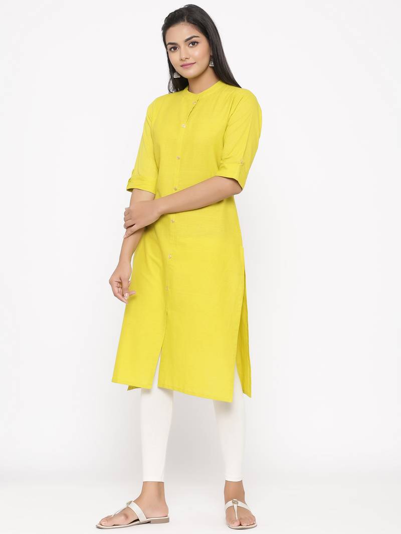 Women's Lemon Cotton Printed A-line Kurta