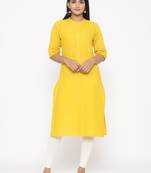 Women's Mustard Cotton Printed A-line Kurta