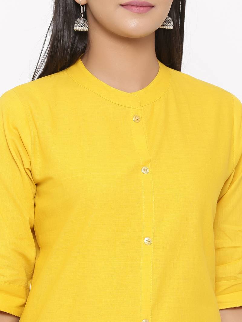 Women's Mustard Cotton Printed A-line Kurta