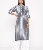 Women's Gray Cotton Printed A-line Kurta plazzo