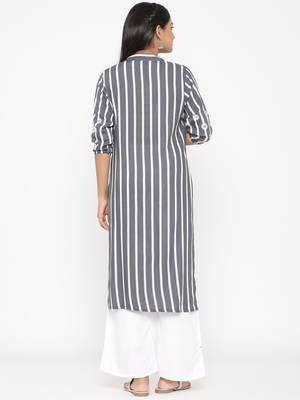 Women's Gray Cotton Printed A-line Kurta plazzo 3