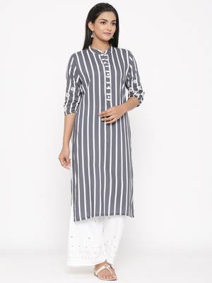 Women's Gray Cotton Printed A-line Kurta plazzo 4
