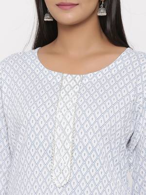 Women's White Cotton Printed A-line Kurta plazzo 2