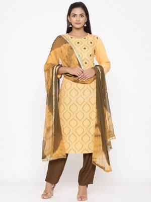 Women's Yellow Cotton Printed A-line Kurta plazzo 1