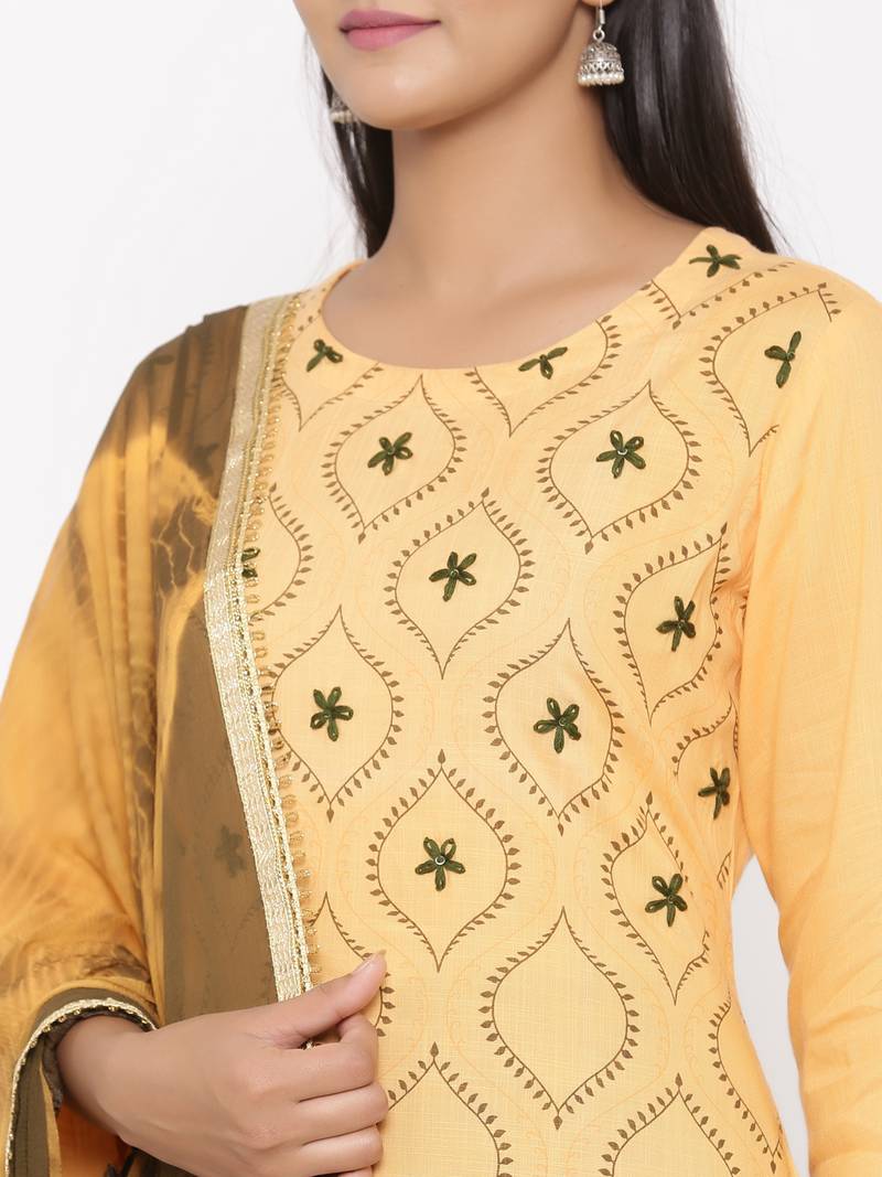 Women's Yellow Cotton Printed A-line Kurta plazzo