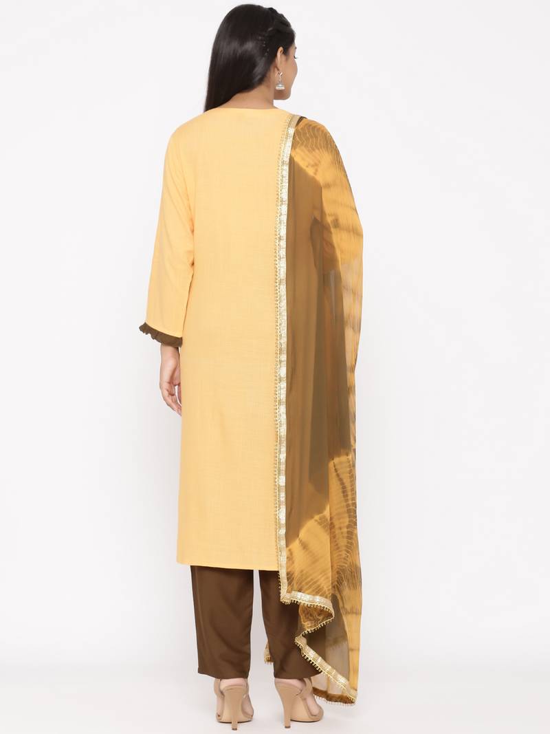 Women's Yellow Cotton Printed A-line Kurta plazzo