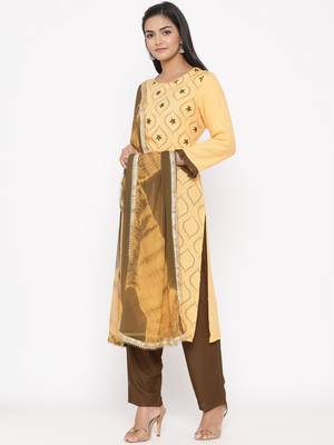 Women's Yellow Cotton Printed A-line Kurta plazzo 4