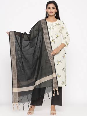 Women's Cream Cotton Printed A-line Kurta plazzo 1
