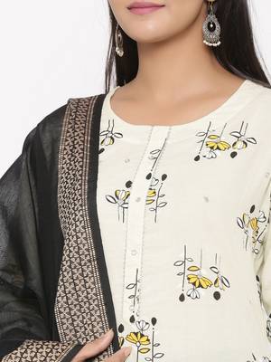 Women's Cream Cotton Printed A-line Kurta plazzo 2