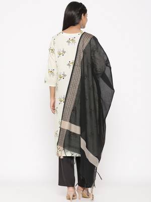 Women's Cream Cotton Printed A-line Kurta plazzo 3