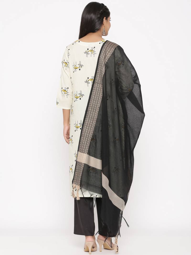Women's Cream Cotton Printed A-line Kurta plazzo