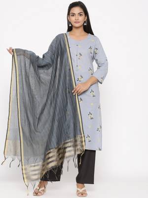 Women's Grey Cotton Printed A-line Kurta plazzo 1