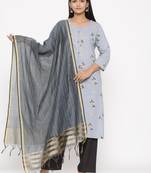 Women's Grey Cotton Printed A-line Kurta plazzo