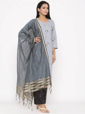 Women's Grey Cotton Printed A-line Kurta plazzo 4