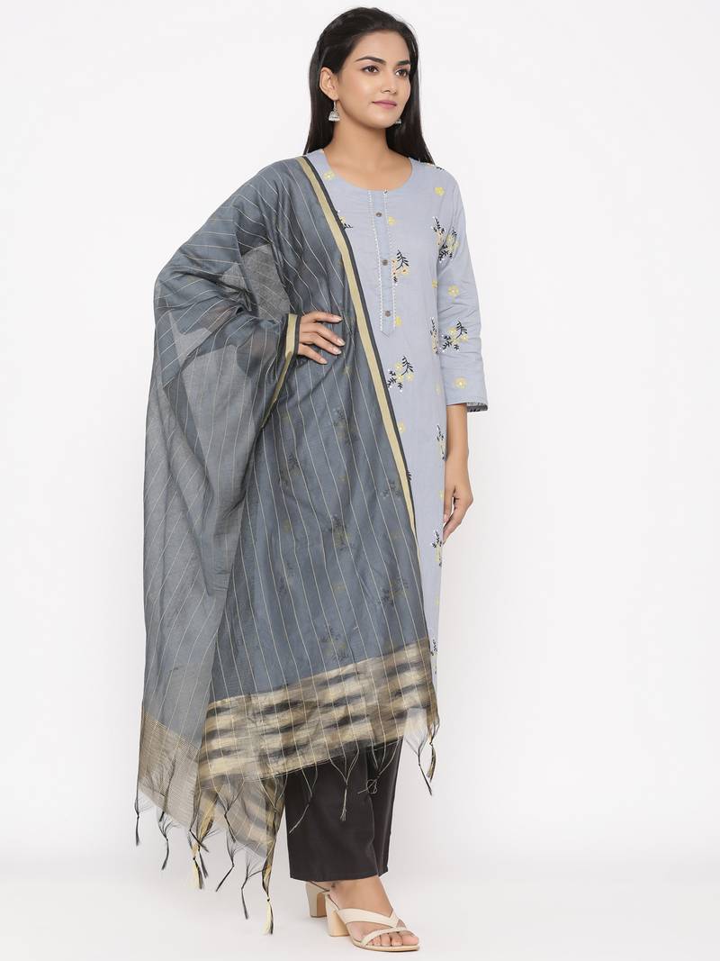 Women's Grey Cotton Printed A-line Kurta plazzo